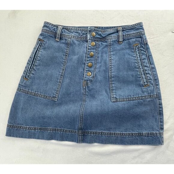 Free People Dresses & Skirts - Free People Womens Size 27 Blue Button Fly Denim Mini Skirt A-Line Pockets